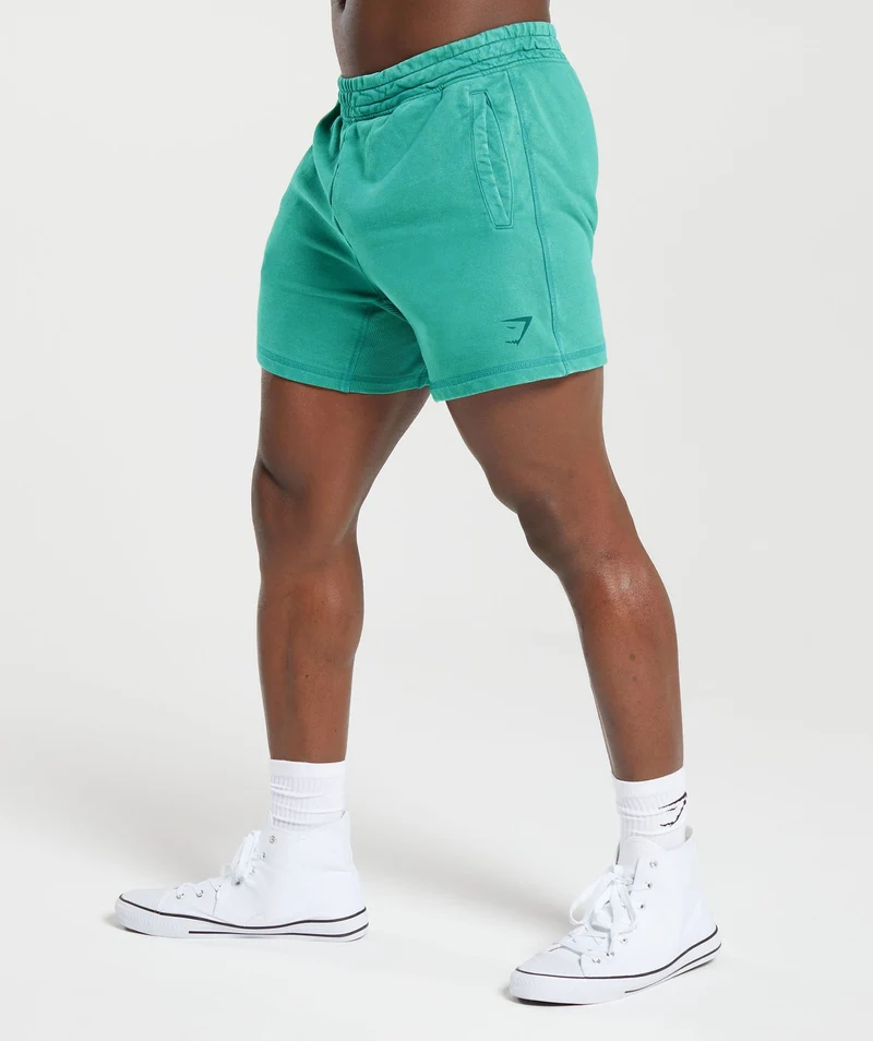 Gymshark Power Washed 5" Shorts - Capri Blue/Acid Wash Small Ball