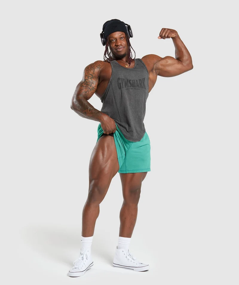 Gymshark Power Washed 5" Shorts - Capri Blue/Acid Wash Small Ball