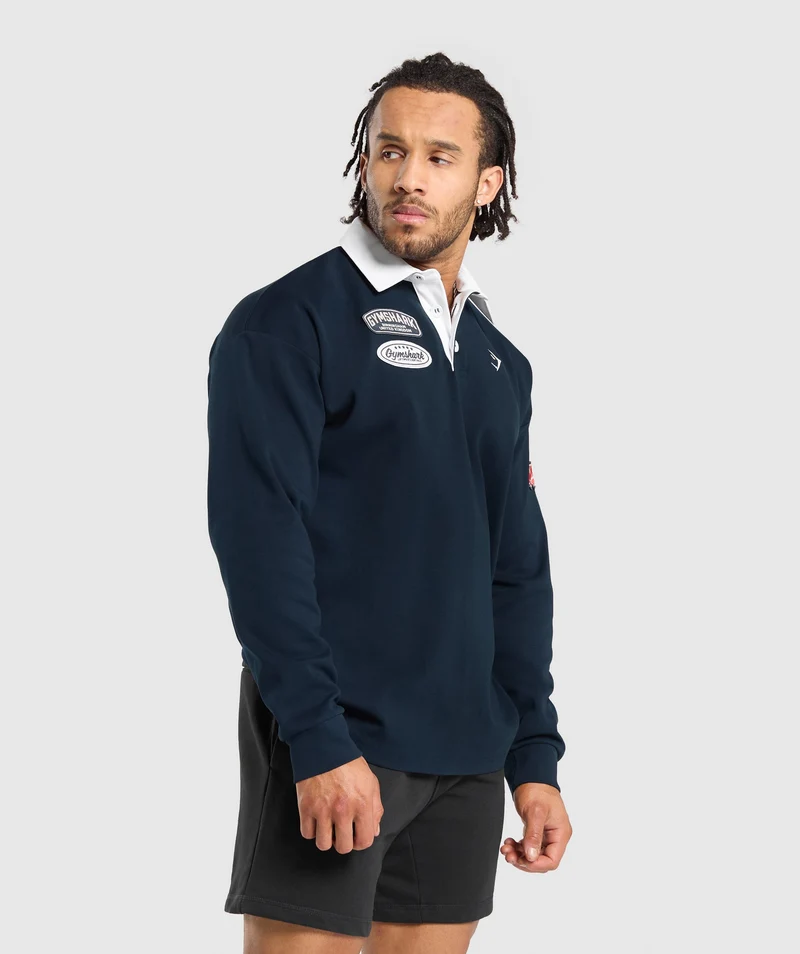 Gymshark Rugby Shirt - Navy/White