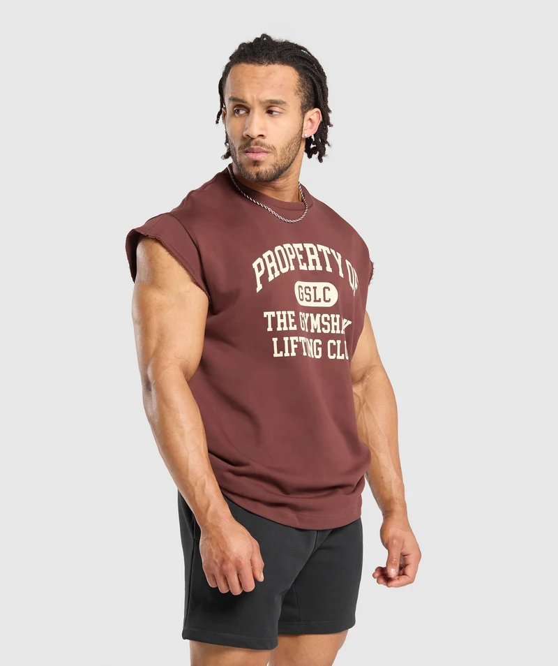 Gymshark Graphic Cut Off T-Shirt - Burgundy Brown