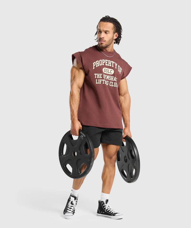 Gymshark Graphic Cut Off T-Shirt - Burgundy Brown