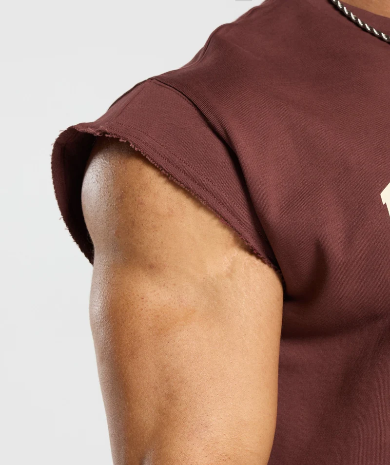 Gymshark Graphic Cut Off T-Shirt - Burgundy Brown