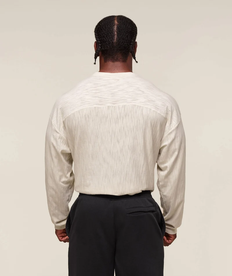 Gymshark Lightweight Slub Textured Long Sleeve T-Shirt - Oat White