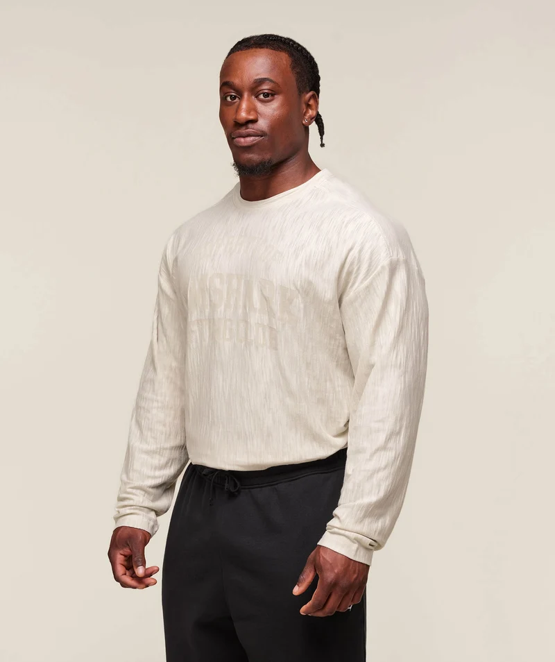 Gymshark Lightweight Slub Textured Long Sleeve T-Shirt - Oat White