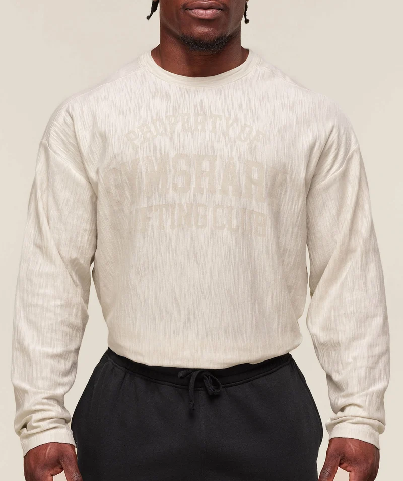Gymshark Lightweight Slub Textured Long Sleeve T-Shirt - Oat White