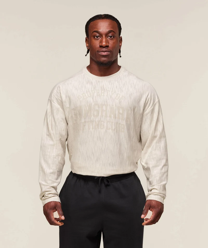 Gymshark Lightweight Slub Textured Long Sleeve T-Shirt - Oat White