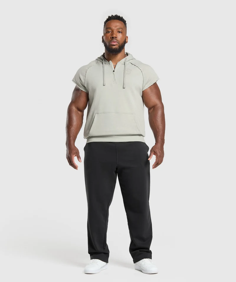 Gymshark Legacy 1/4 Zip Cap Sleeve Hoodie - Stone Grey