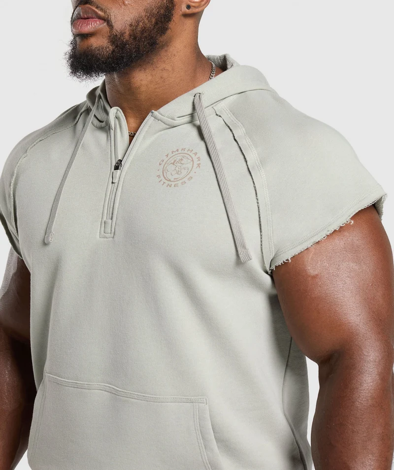 Gymshark Legacy 1/4 Zip Cap Sleeve Hoodie - Stone Grey