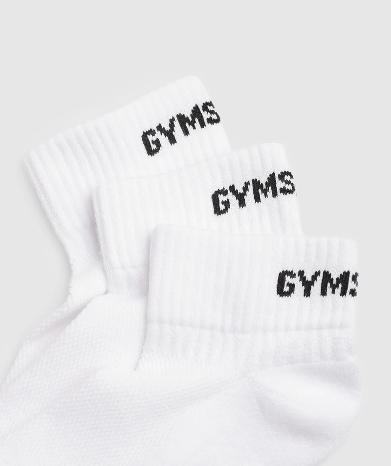 Gymshark GS Jacquard Quarter Socks 3pk - White