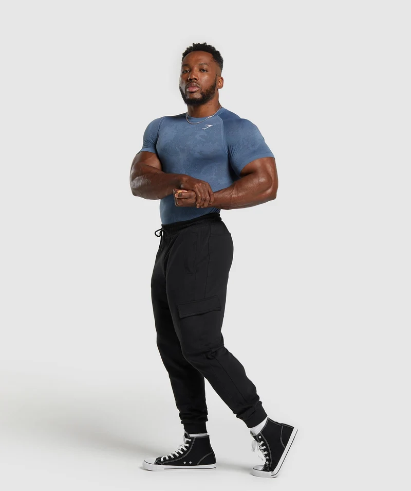 Gymshark Geo Seamless T-Shirt - Faded Blue/Titanium Blue