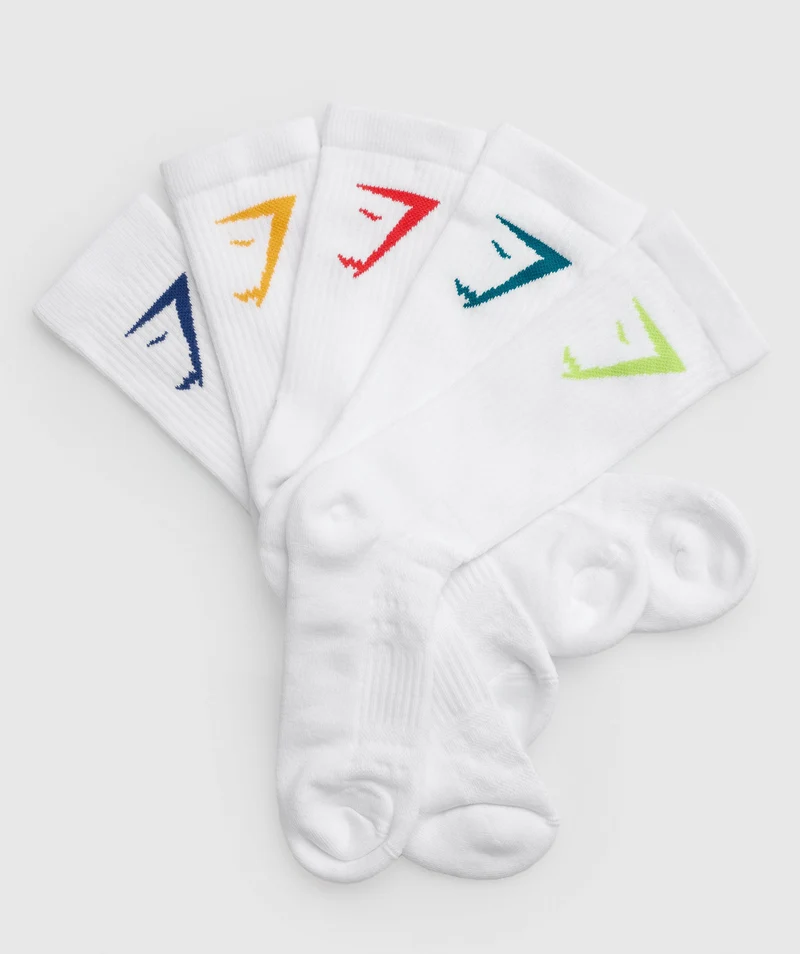 Gymshark Crew Socks 5pk - Canary Yellow/Vintage Blue/Zesty Red/Fluo Speed Green/Seafoam Blue