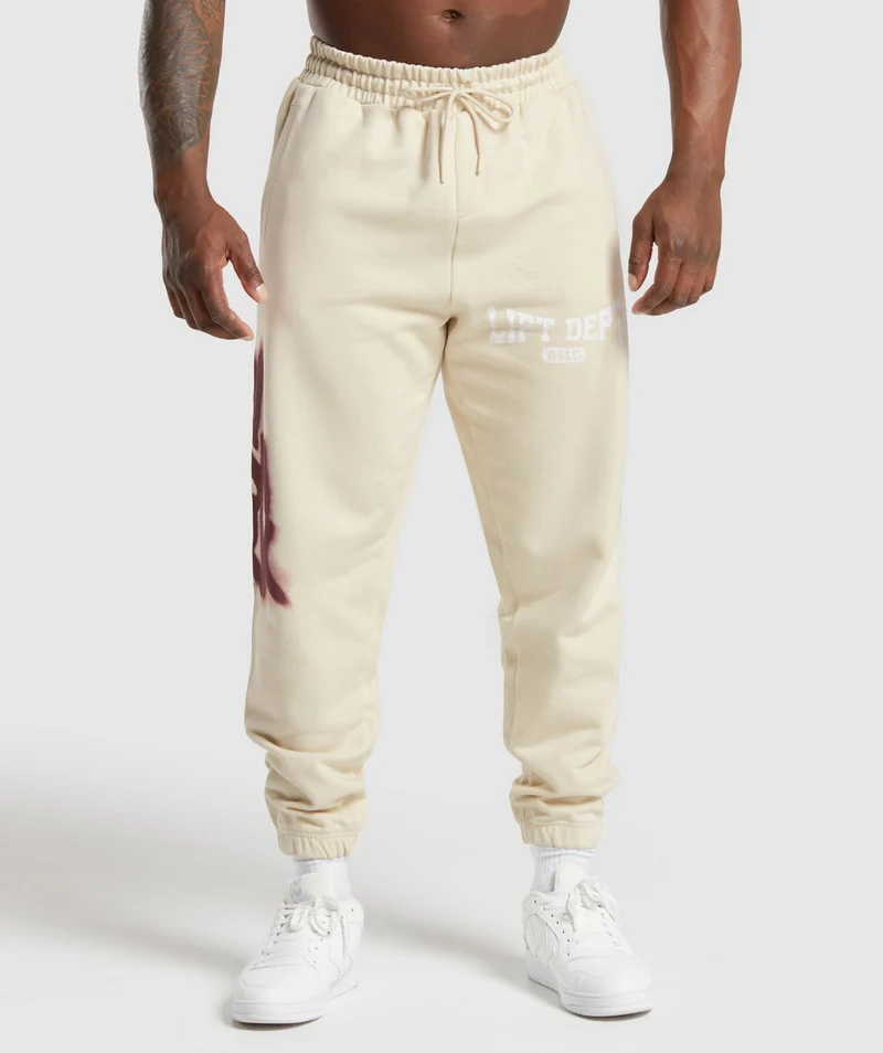 Gymshark Lifting Department Graffiti Joggers - Ecru White