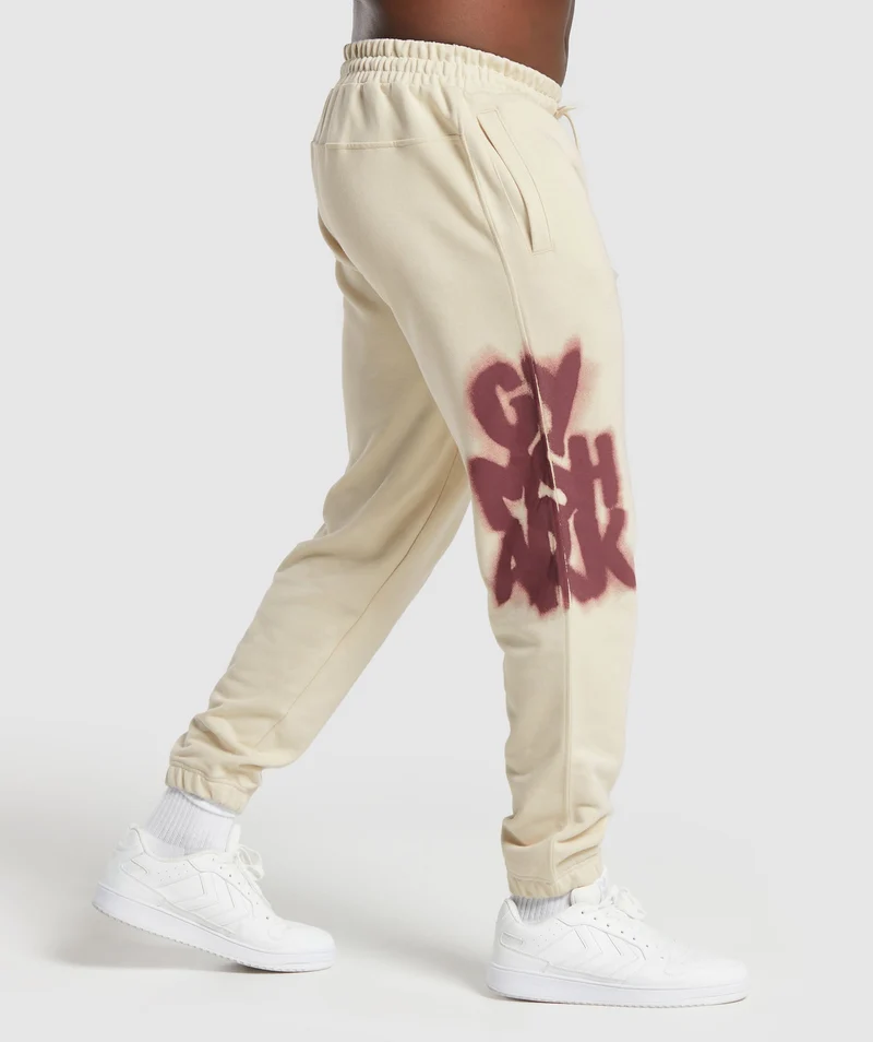 Gymshark Lifting Department Graffiti Joggers - Ecru White