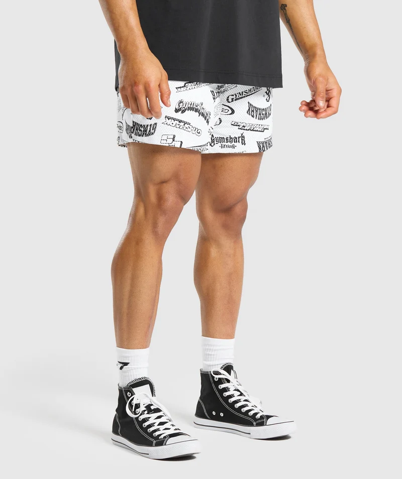 Gymshark Logomania Mesh 5" Shorts - Black