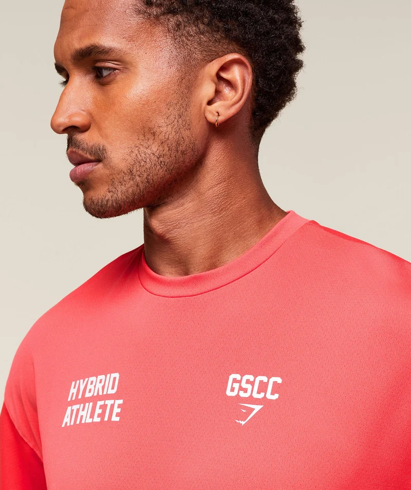 Gymshark Hybrid Athlete T-Shirt - Coral Red