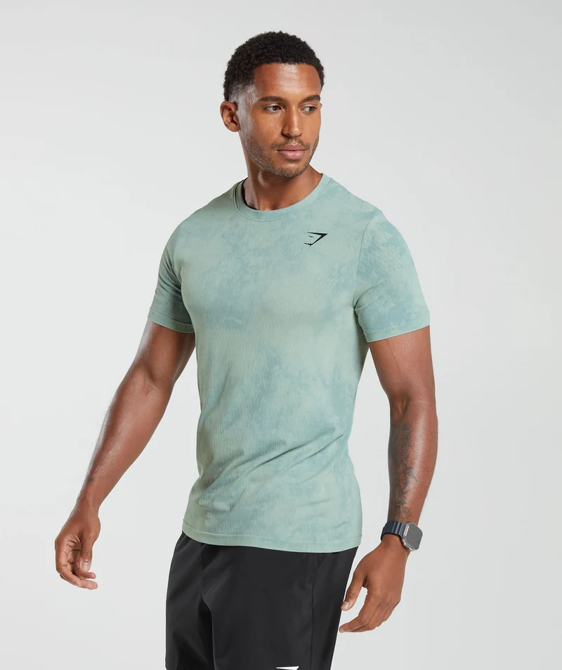 Gymshark Camo Washed Seamless T-Shirt - Duck Egg Blue/Oxi Wash