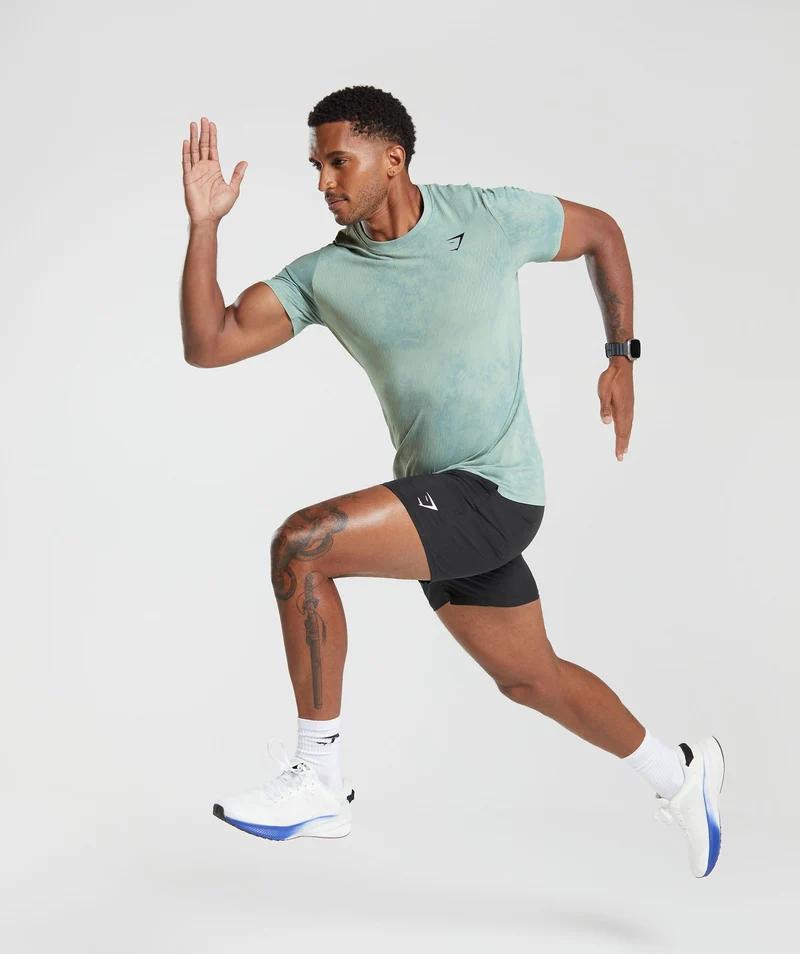 Gymshark Camo Washed Seamless T-Shirt - Duck Egg Blue/Oxi Wash