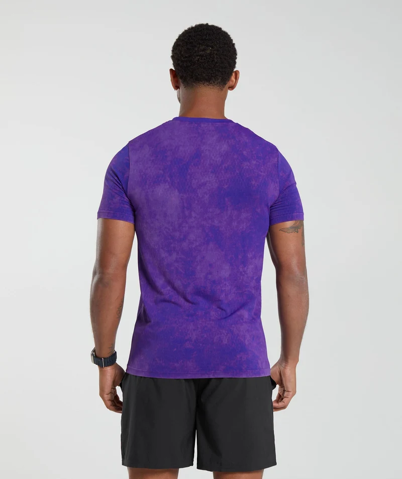 Gymshark Camo Washed Seamless T-Shirt - Cobalt Purple/Oxi Wash