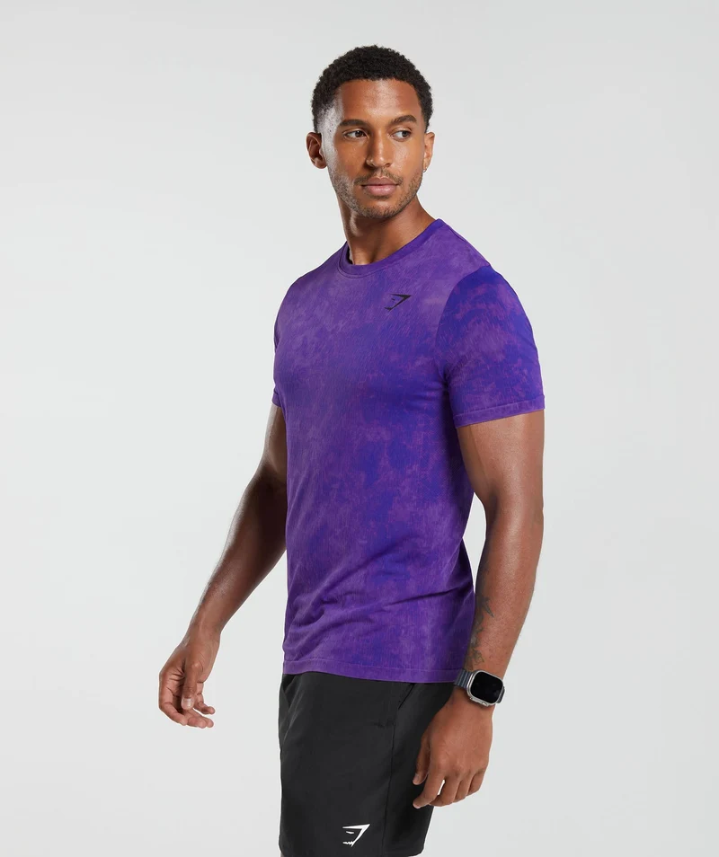 Gymshark Camo Washed Seamless T-Shirt - Cobalt Purple/Oxi Wash