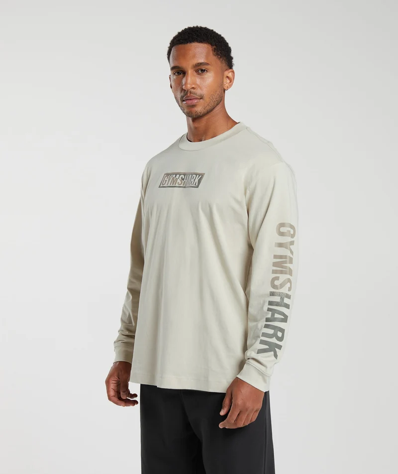 Gymshark Global Graphic Long Sleeve T-Shirt - Pebble Grey