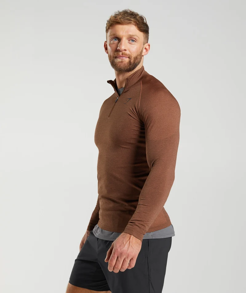 Gymshark Vital Seamless 1/4 Zip - Persimmon Red/Truffle Brown