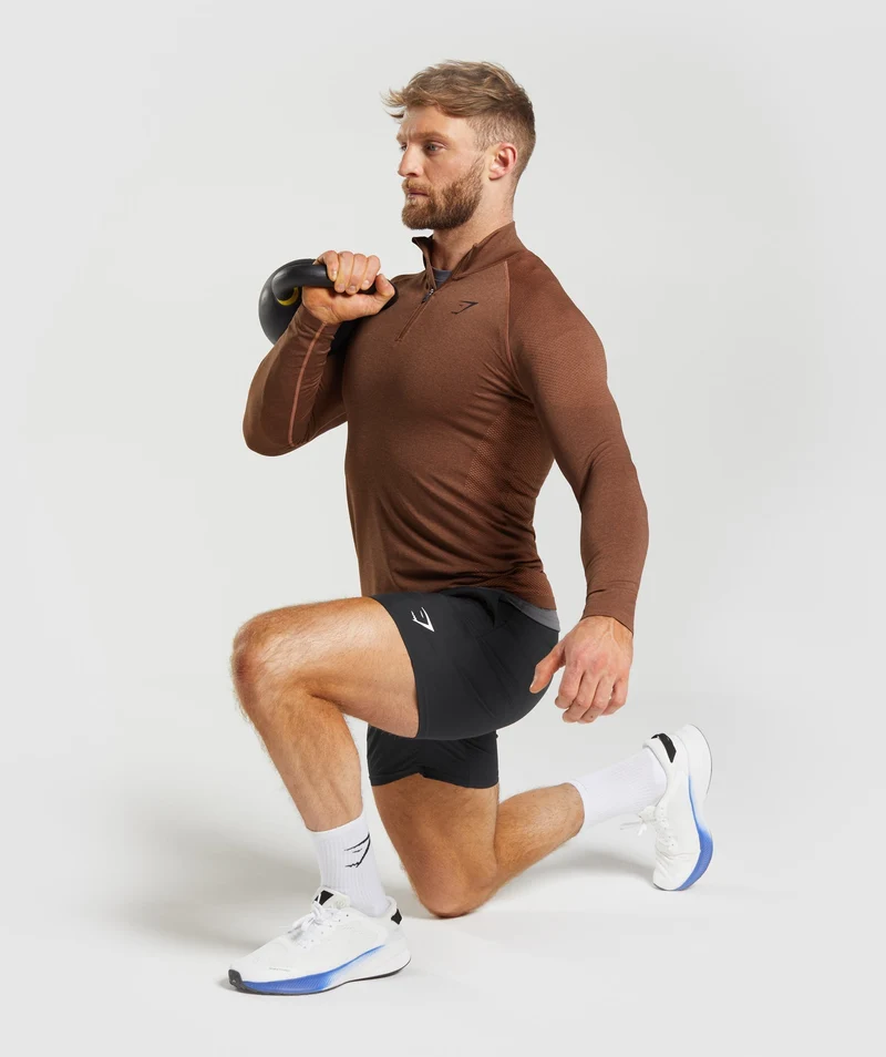 Gymshark Vital Seamless 1/4 Zip - Persimmon Red/Truffle Brown