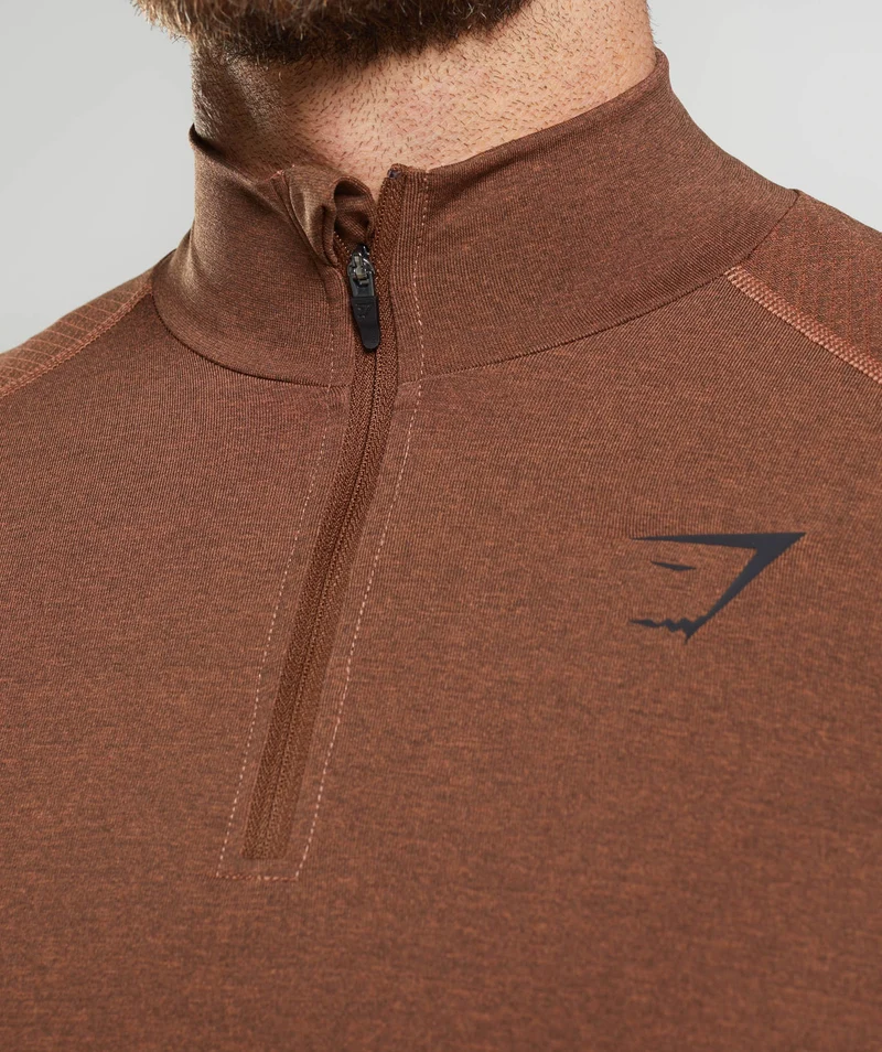 Gymshark Vital Seamless 1/4 Zip - Persimmon Red/Truffle Brown
