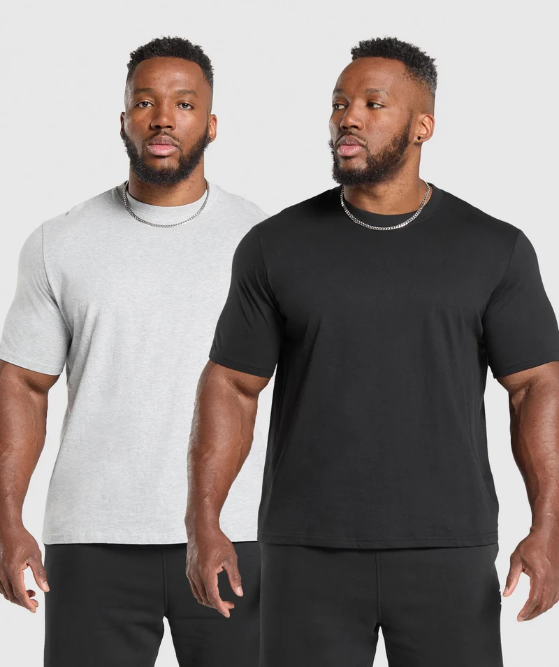Gymshark T-Shirt 2 Pack - Black/Light Grey Marl