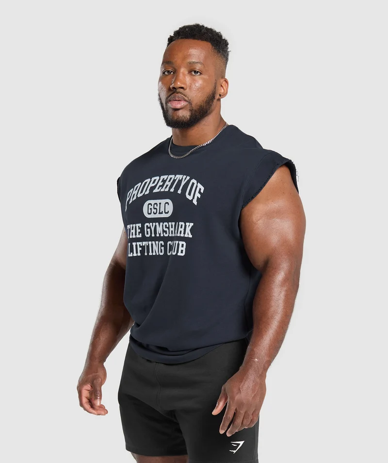 Gymshark Graphic Cut Off T-Shirt - Heavy Blue