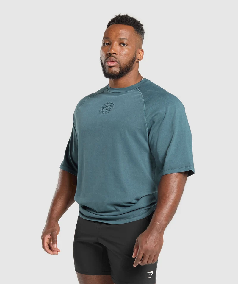 Gymshark Premium Legacy T-Shirt - Cargo Blue/Pigment Dye