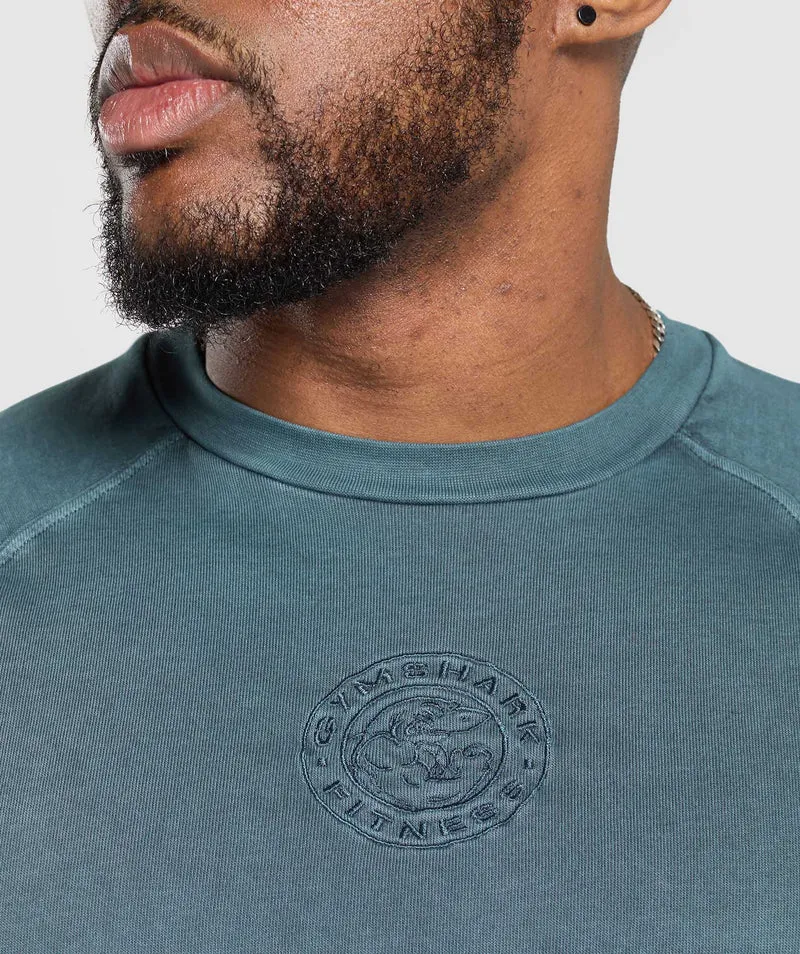 Gymshark Premium Legacy T-Shirt - Cargo Blue/Pigment Dye