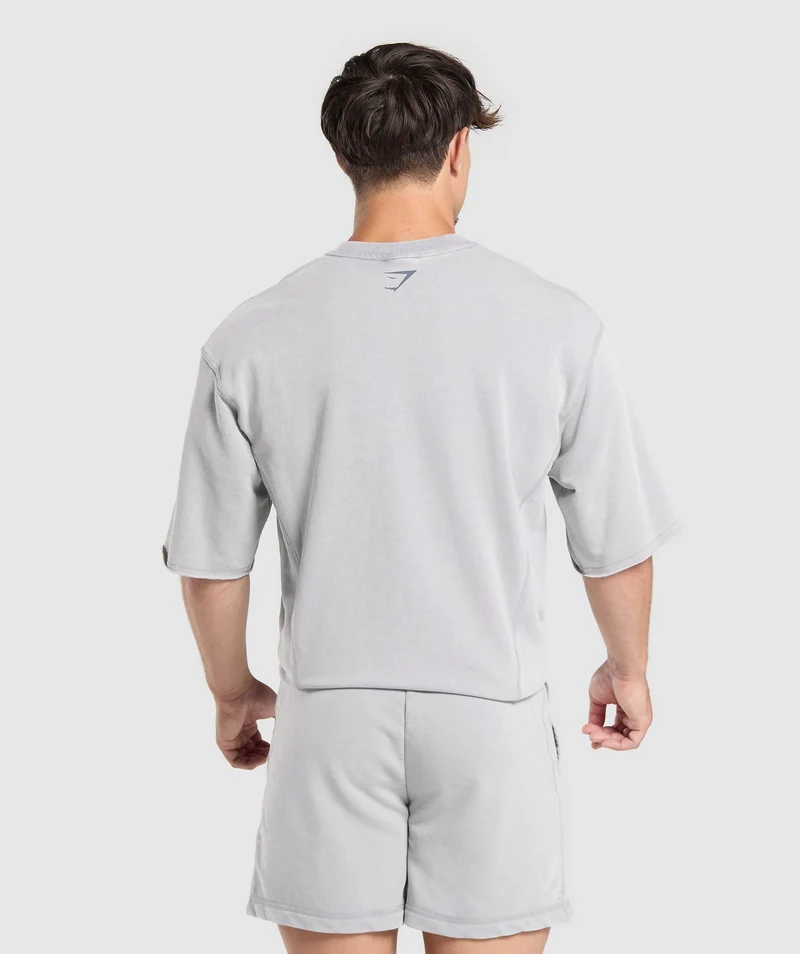 Gymshark Heritage Washed Short Sleeve Crew - Denim Grey/Acid Wash Small Ball