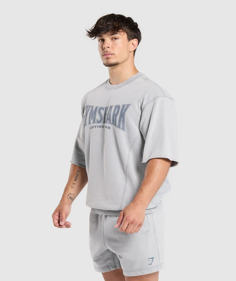 Gymshark Heritage Washed Short Sleeve Crew - Denim Grey/Acid Wash Small Ball