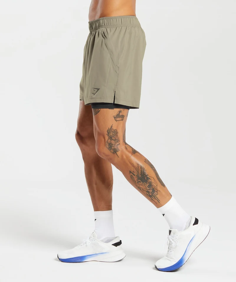 Gymshark Sport 5" 2-in-1 Shorts - Linen Brown/Black