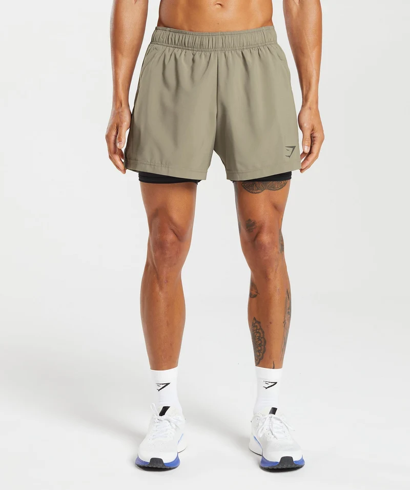 Gymshark Sport 5" 2-in-1 Shorts - Linen Brown/Black