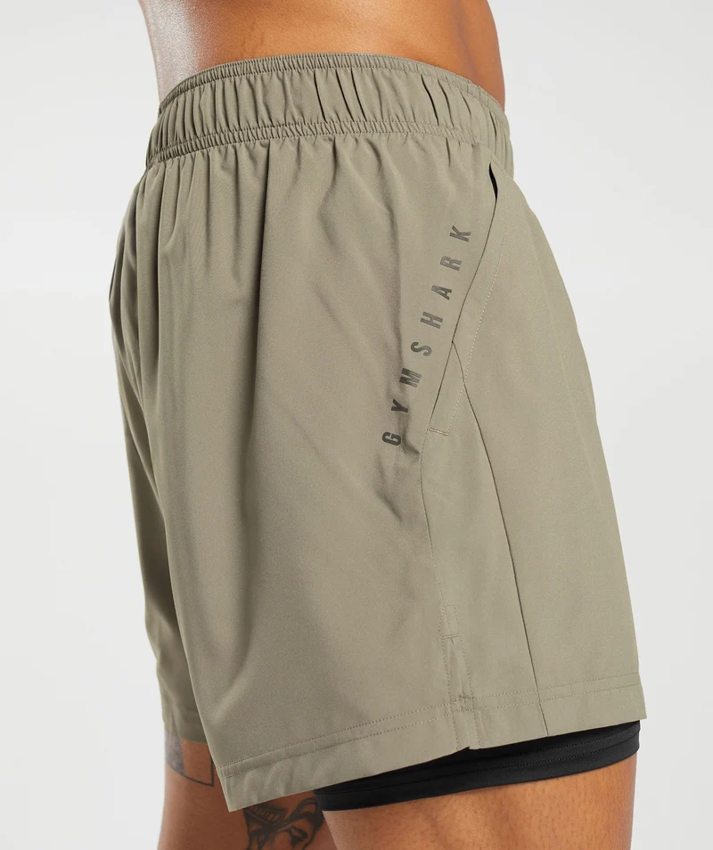 Gymshark Sport 5" 2-in-1 Shorts - Linen Brown/Black