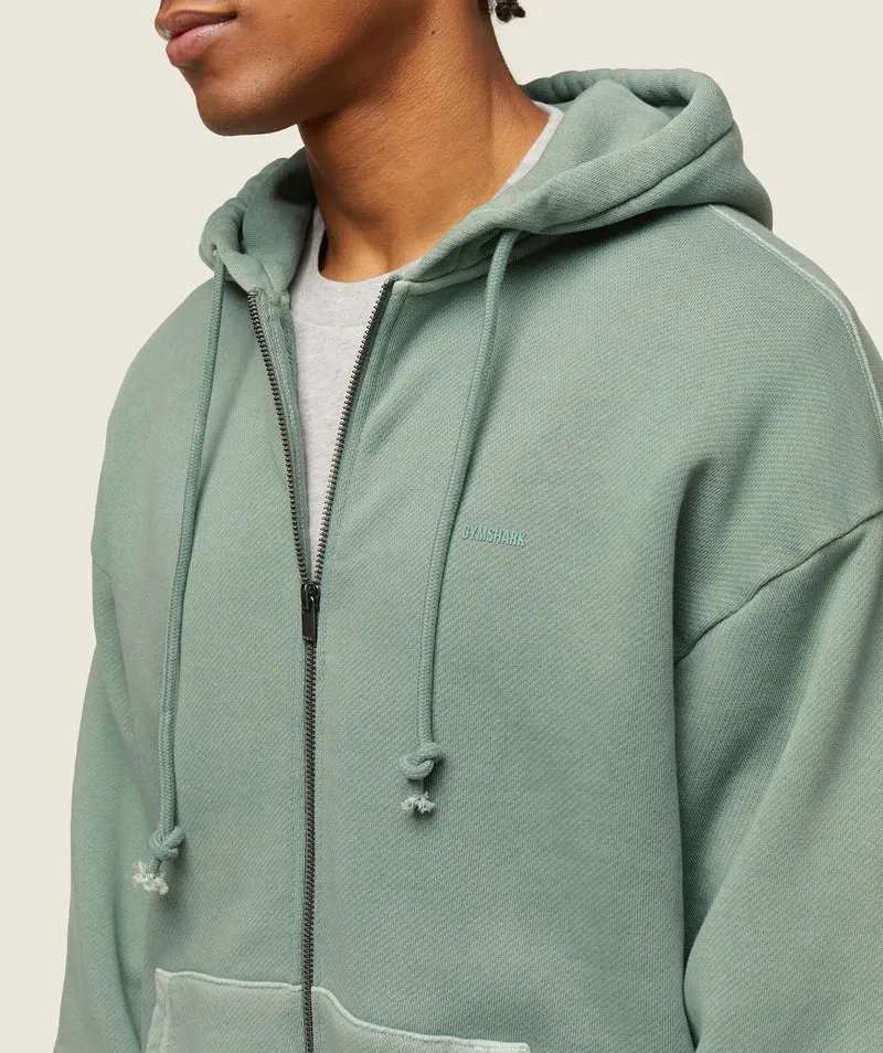 Gymshark Lifestyle Relaxed Zip Hoodie - Dollar Green
