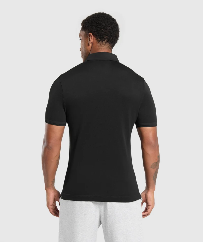 Gymshark Flat Knit Polo Shirt - Black