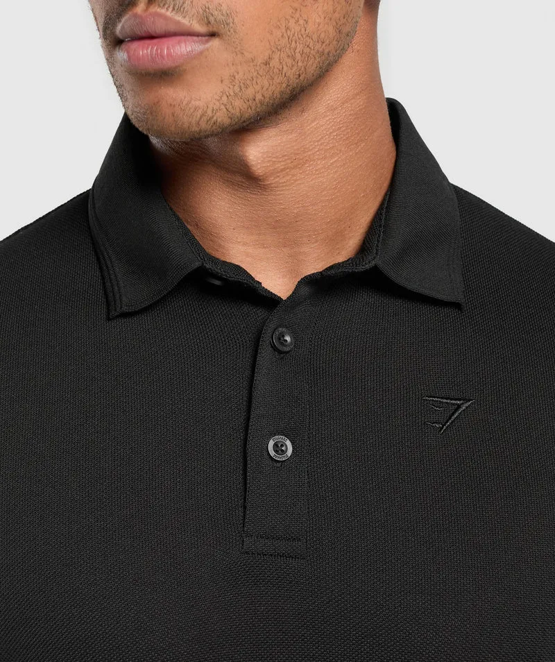 Gymshark Flat Knit Polo Shirt - Black