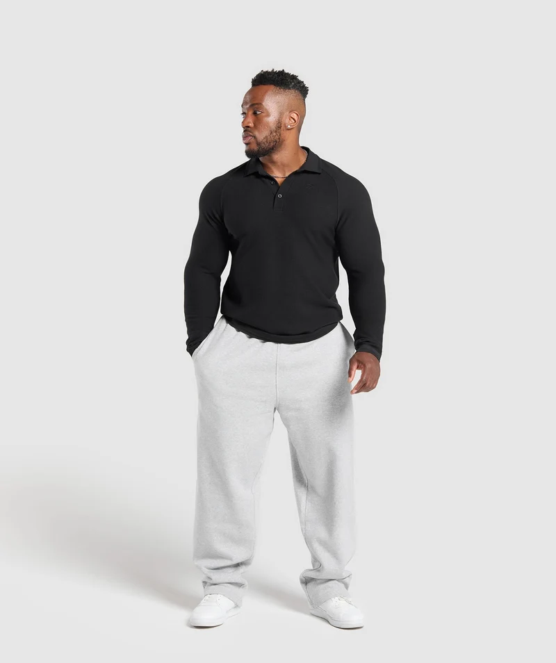 Gymshark Long Sleeve Waffle Polo Shirt - Black