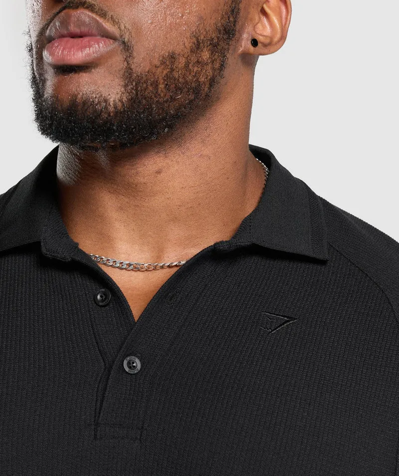 Gymshark Long Sleeve Waffle Polo Shirt - Black