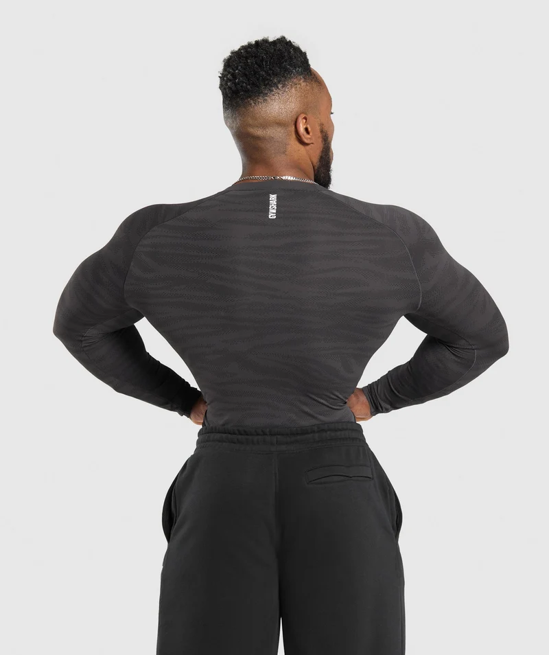Gymshark Geo Animal Seamless Long Sleeve T-Shirt - Onyx Grey/Black