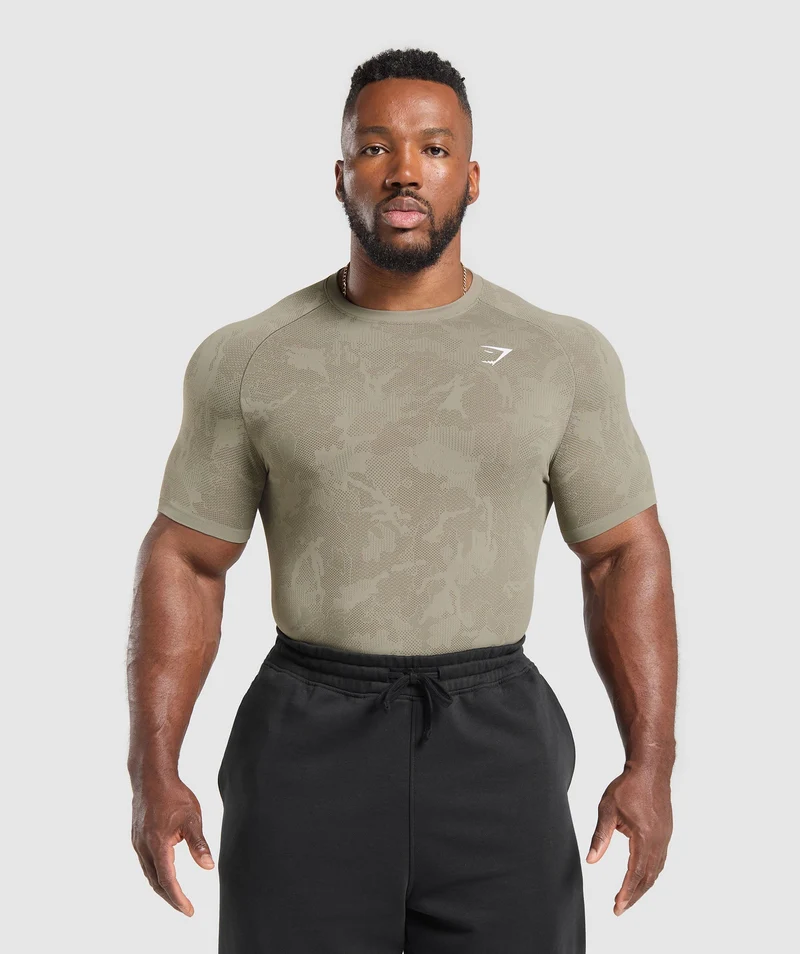 Gymshark Geo Seamless T-Shirt - Linen Brown/Camo Brown