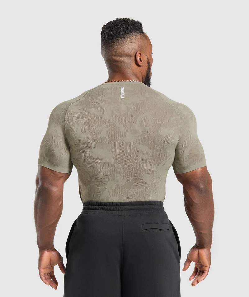 Gymshark Geo Seamless T-Shirt - Linen Brown/Camo Brown