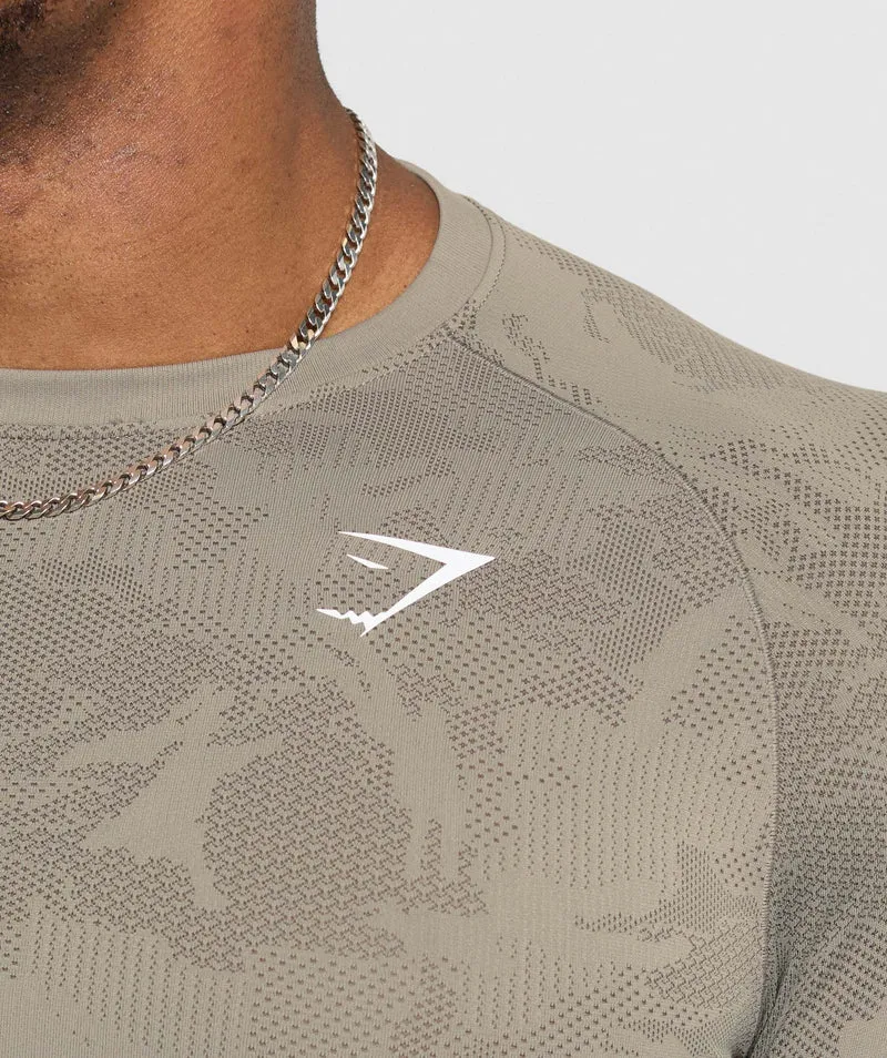 Gymshark Geo Seamless Long Sleeve T-Shirt - Linen Brown/Camo Brown