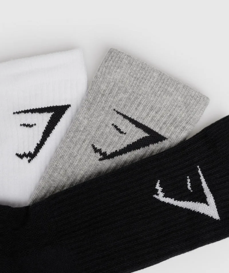 Gymshark Crew Socks 3pk - White/Light Grey Core Marl/Black