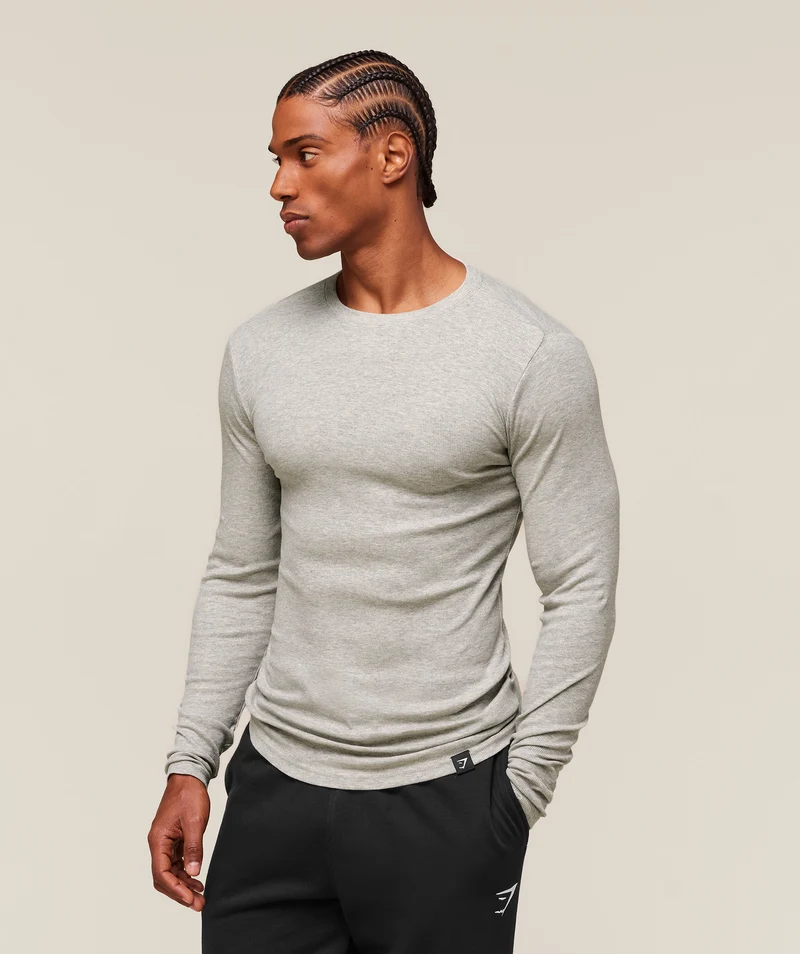 Gymshark Ribbed Long Sleeve T-Shirt - Stone Grey Marl