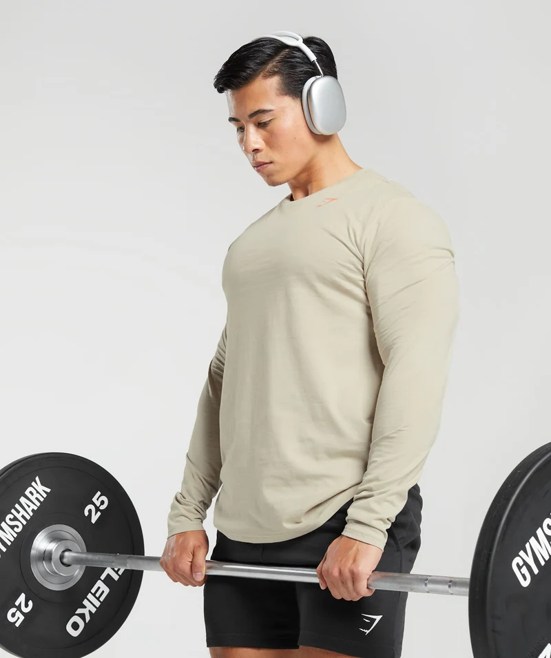 Gymshark GS Lifting Club Long Sleeve T-Shirt - Washed Stone Brown