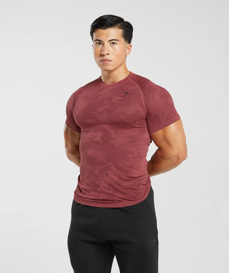 Gymshark Geo Seamless T-Shirt - Soft Berry/Rich Maroon