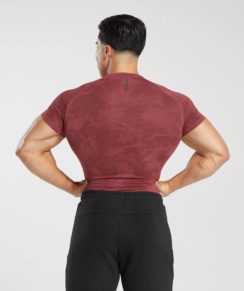 Gymshark Geo Seamless T-Shirt - Soft Berry/Rich Maroon